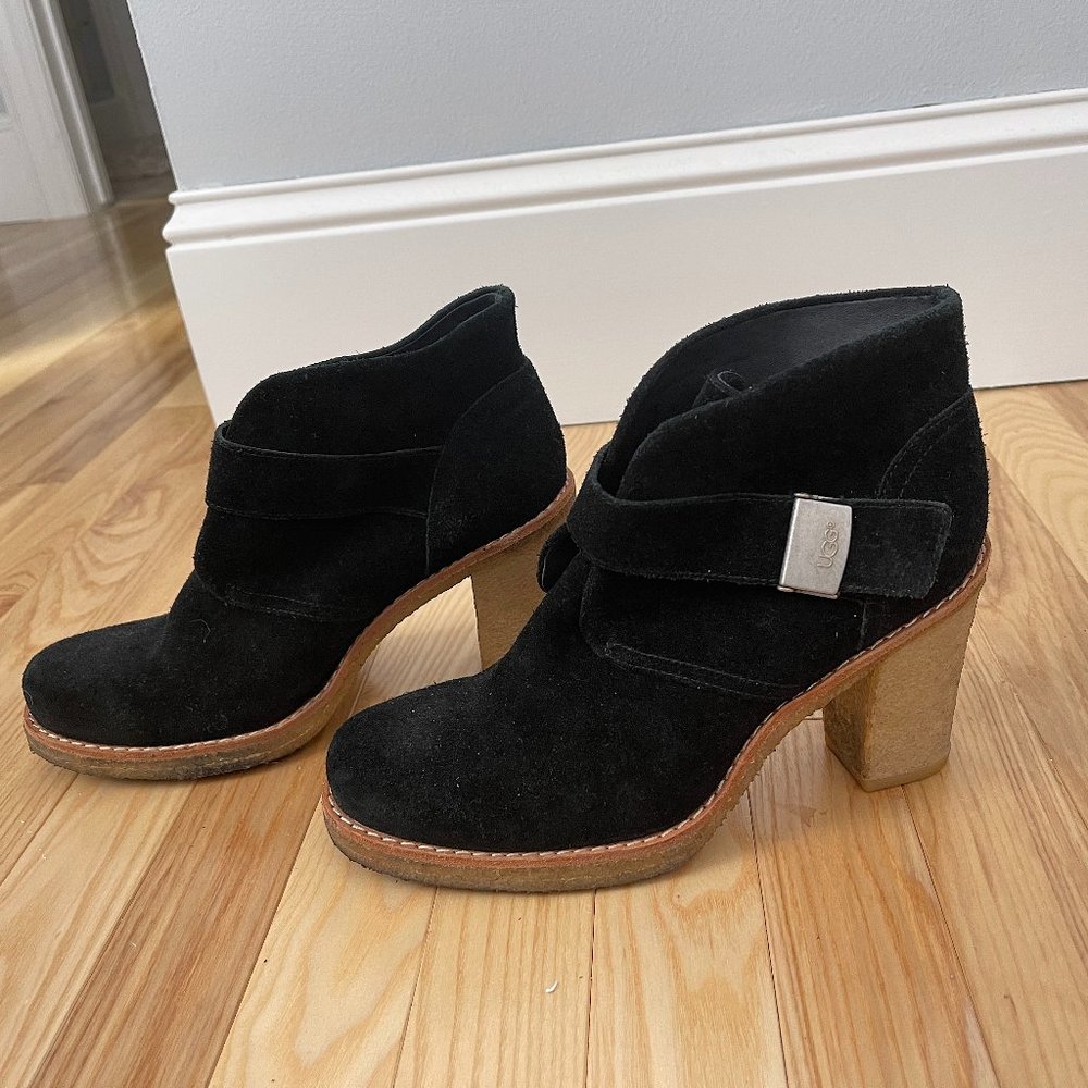 UGG Black Suede Sheepskin-lined Booties - 8